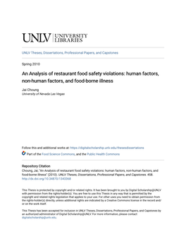 An Analysis of Restaurant Food Safety Violations: Human Factors, Non-Human Factors, and Food-Borne Illness