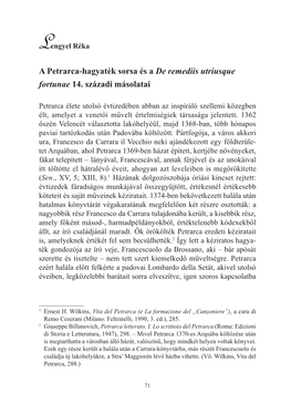 A Petrarca-Hagyaték Sorsa És a De Remediis Utriusque Fortunae 14