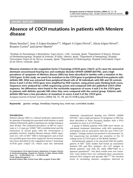 Absence of COCH Mutations in Patients with Meniere Disease