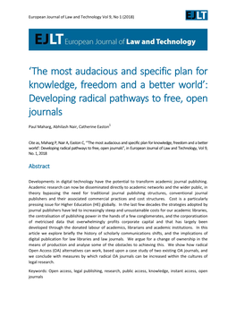 The Most Audacious and Specific Plan for Knowledge, Freedom and a Better World’: Developing Radical Pathways to Free, Open Journals