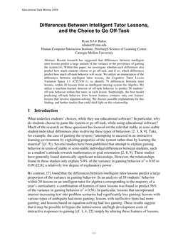 Differences Between Intelligent Tutor Lessons, and the Choice to Go Off-Task