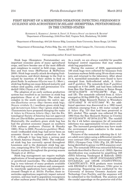 First Report of a Mermithid Nematode Infecting Piezodorus Guildinii and Acrosternum Hilare (Hemiptera: Pentatomidae) in the United States