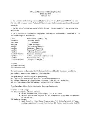 Minutes of Commission III Meeting Jerusalem 10 October 2015 ICC Room 312