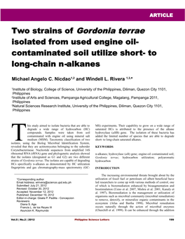 Two Strains of Gordonia Terrae Isolated from Used Engine Oil- Contaminated Soil Utilize Short- to Long-Chain N-Alkanes