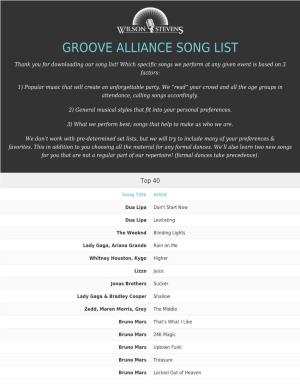 Groove Alliance Song List