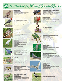 Bird Checklist For