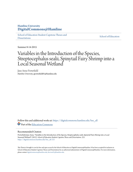 Variables in the Introduction of the Species, Streptocephalus Sealii