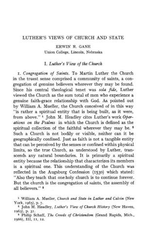 Luther's View of Church and State