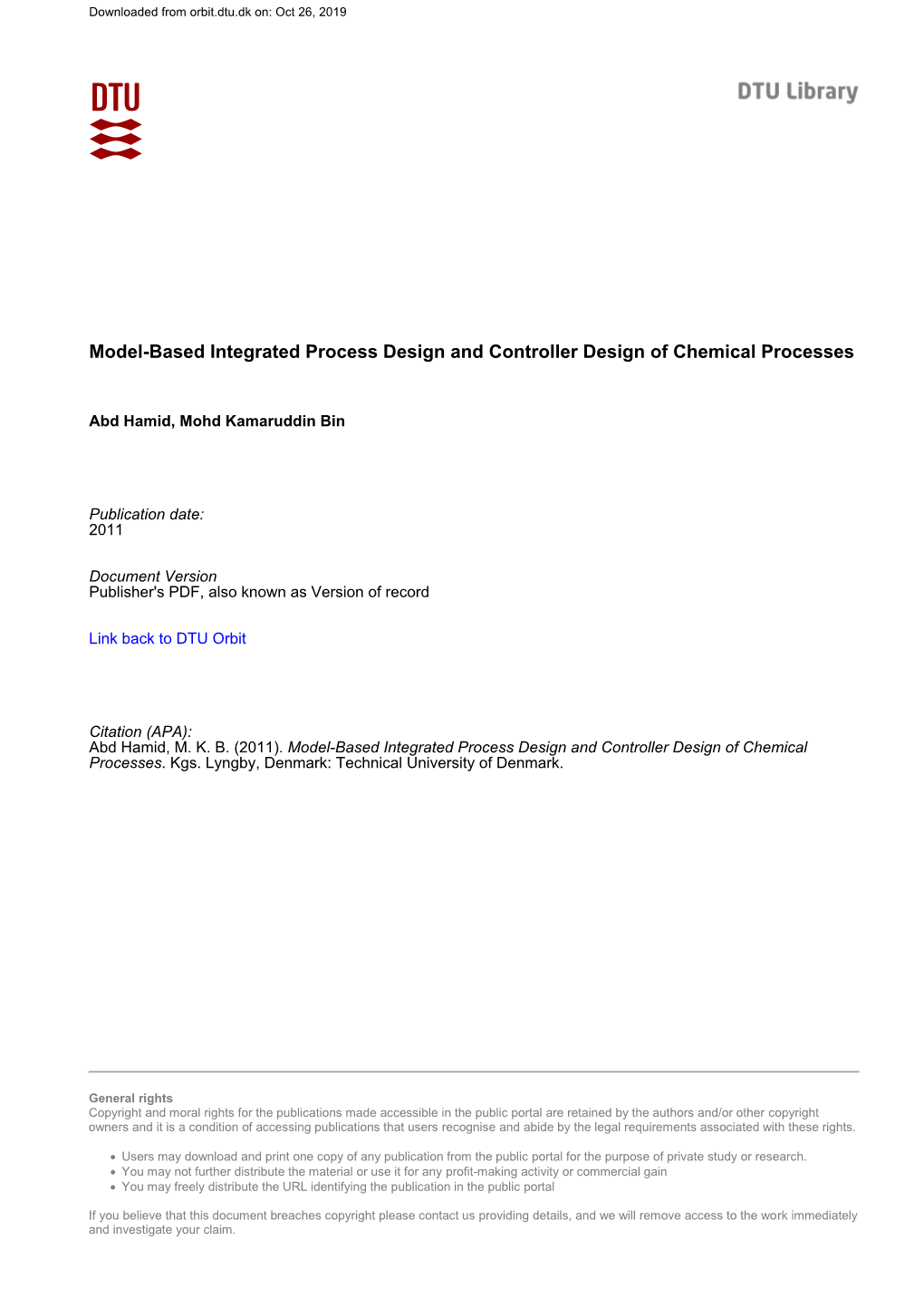 Model-Based Integrated Process Design and Controller Design of Chemical Processes