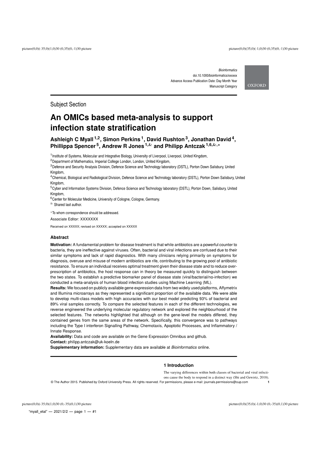 An Omics Based Meta-Analysis to Support Infection State Stratification