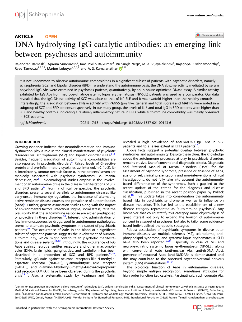 DNA Hydrolysing Igg Catalytic Antibodies: an Emerging Link Between Psychoses and Autoimmunity