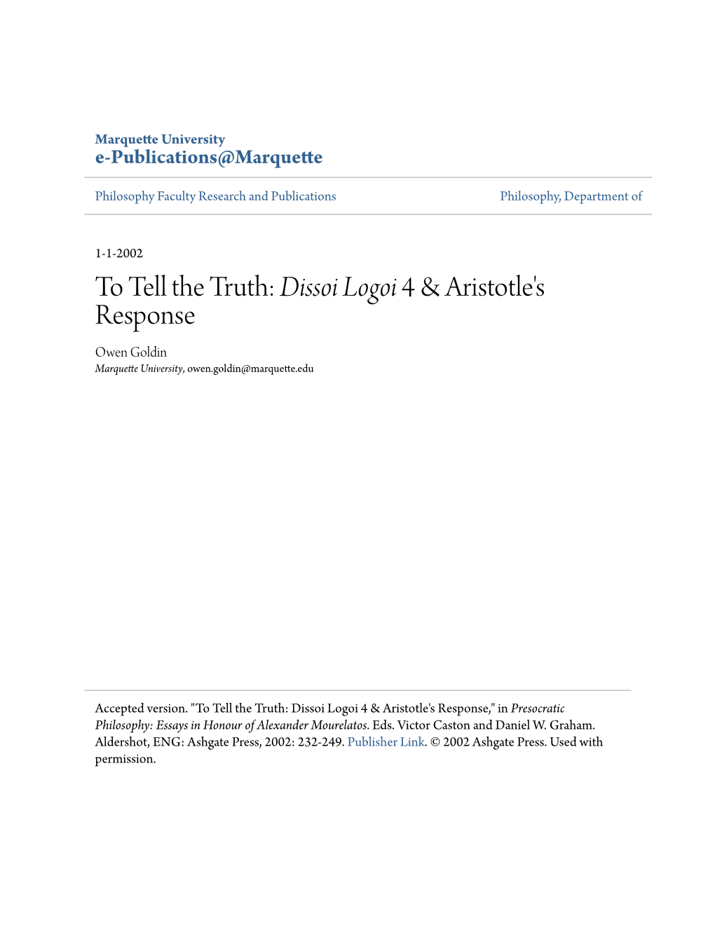 Dissoi Logoi 4 & Aristotle's Response