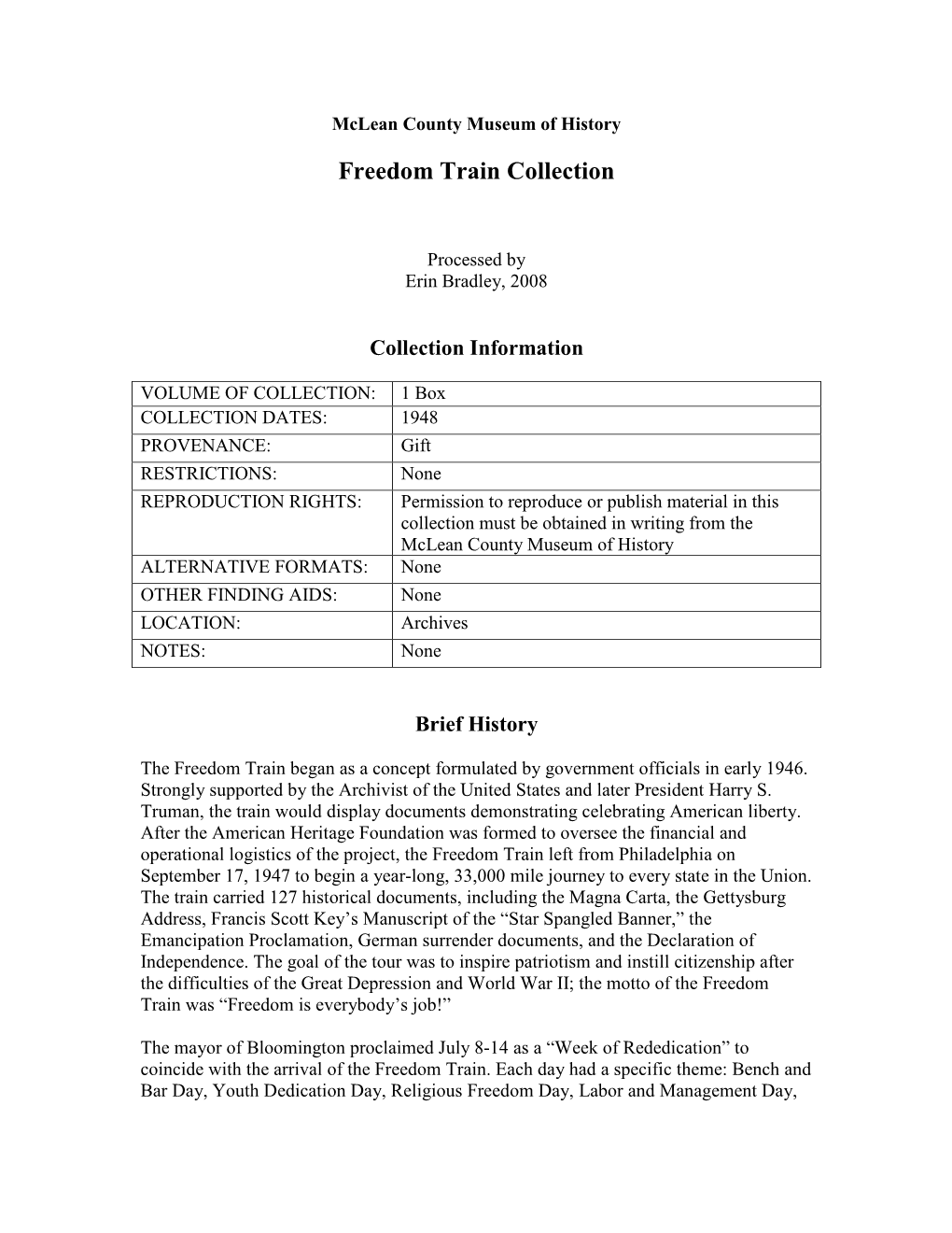 Freedom Train Collection