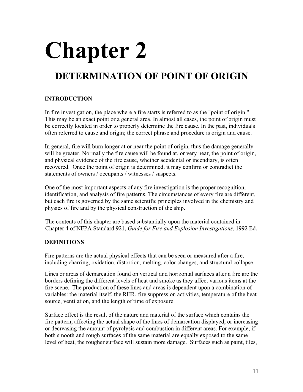 Chapter 2: Determination of Point of Origin