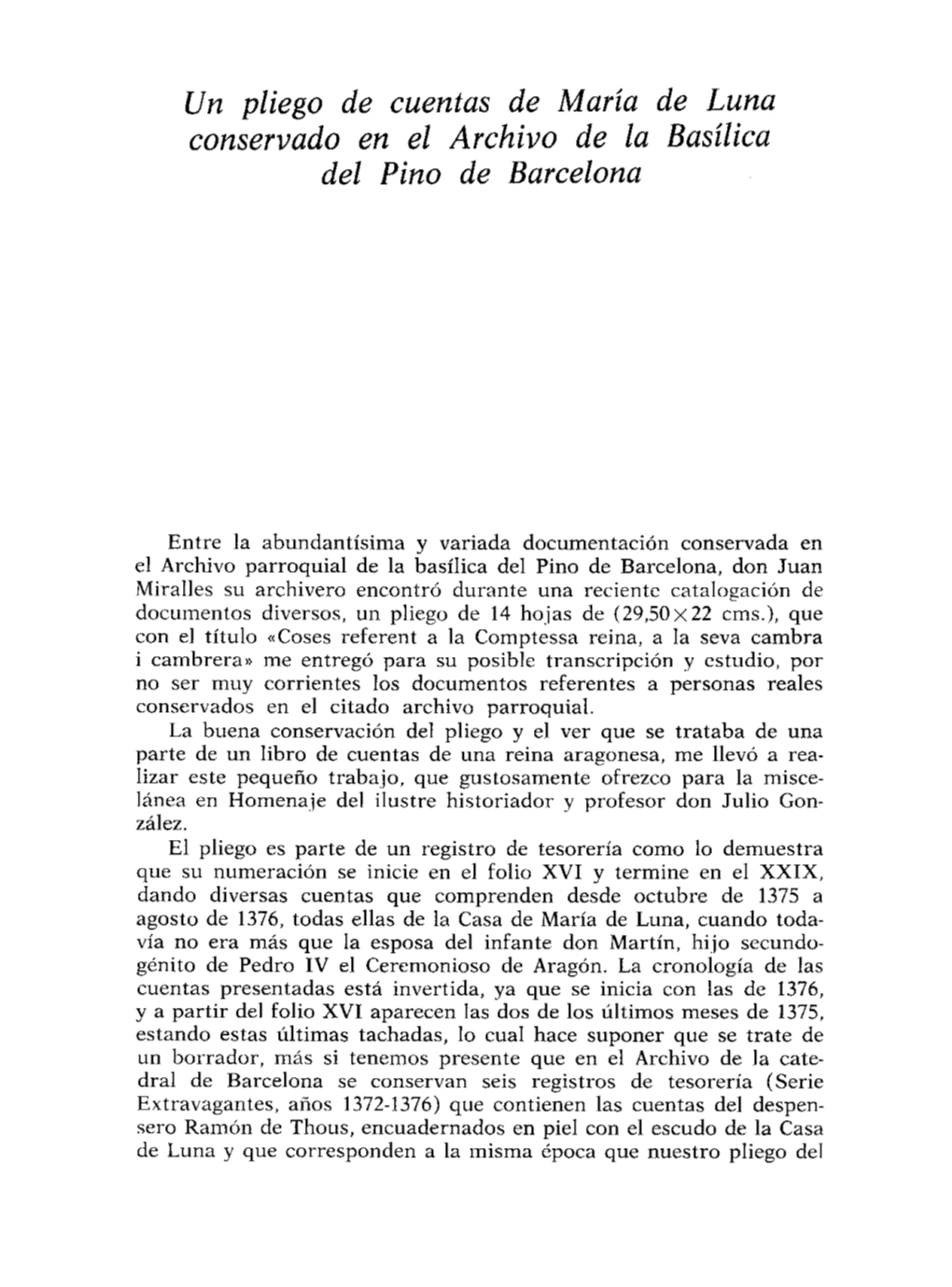 Un Pliego De Cuentas De Maria De Luna Conservado En El Archivo De La Basílica Del Pino De Barcelona