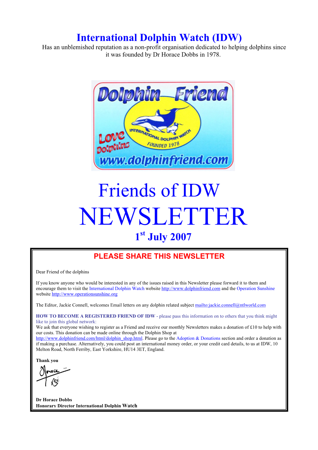 Friends of IDW Newsletter JULY 07