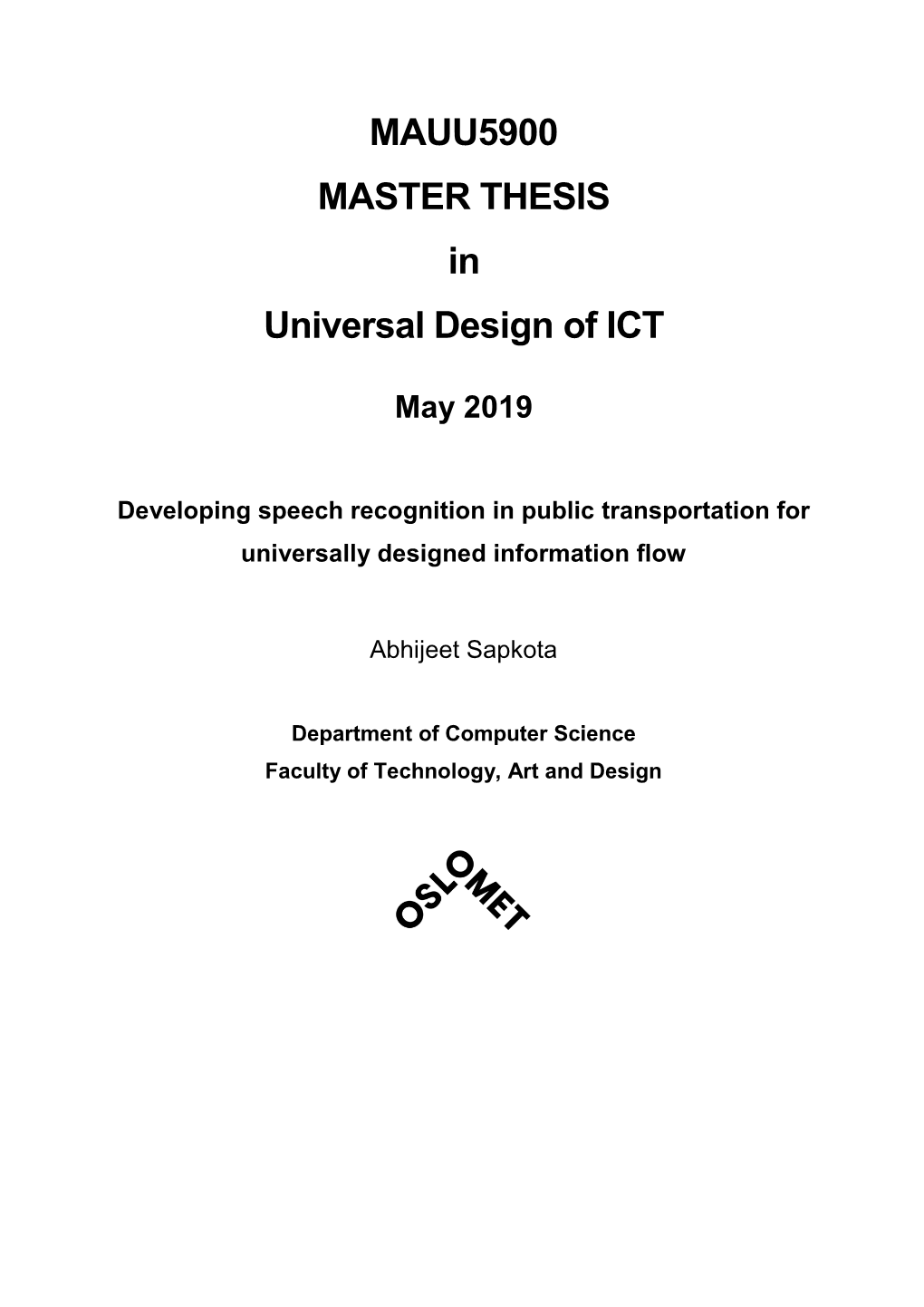 MAUU5900 MASTER THESIS in Universal Design of ICT