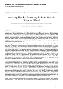 Assessing How Far Democracy in South Africa Is Liberal Or Illiberal Written by Bryant Edward Harden