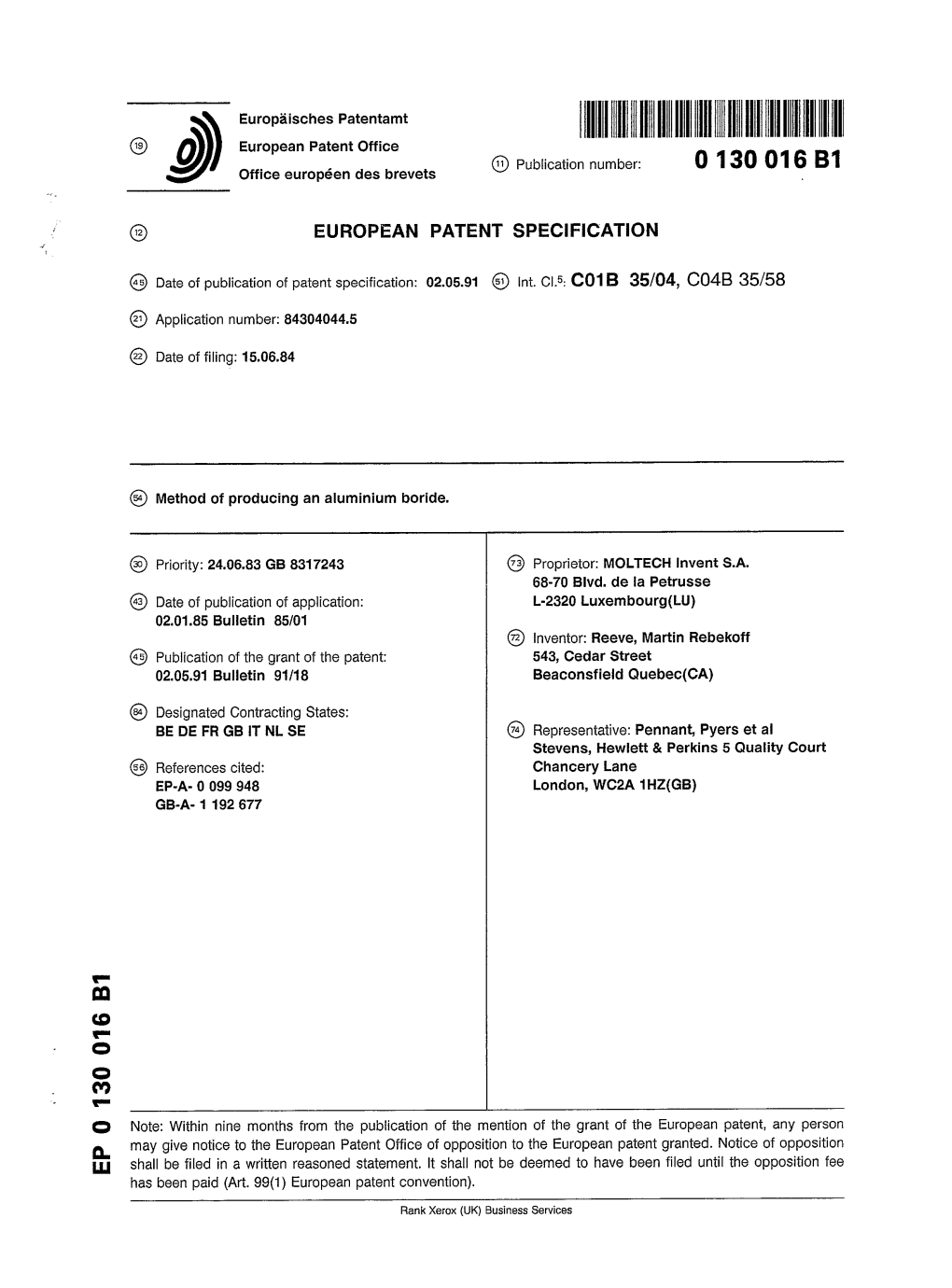 Method of Producing an Aluminium Boride