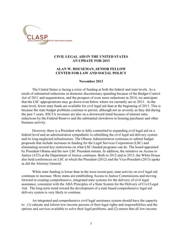 Civil Legal Aid in the United States an Update for 2013 Alan