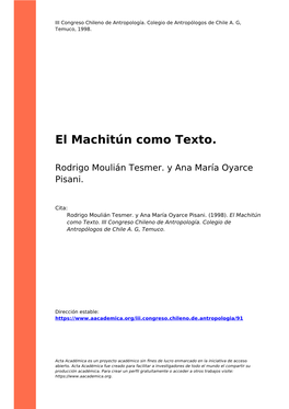 El Machitún Como Texto