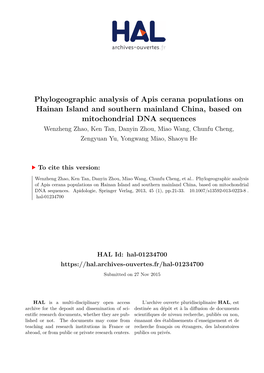 Phylogeographic Analysis of Apis Cerana Populations on Hainan