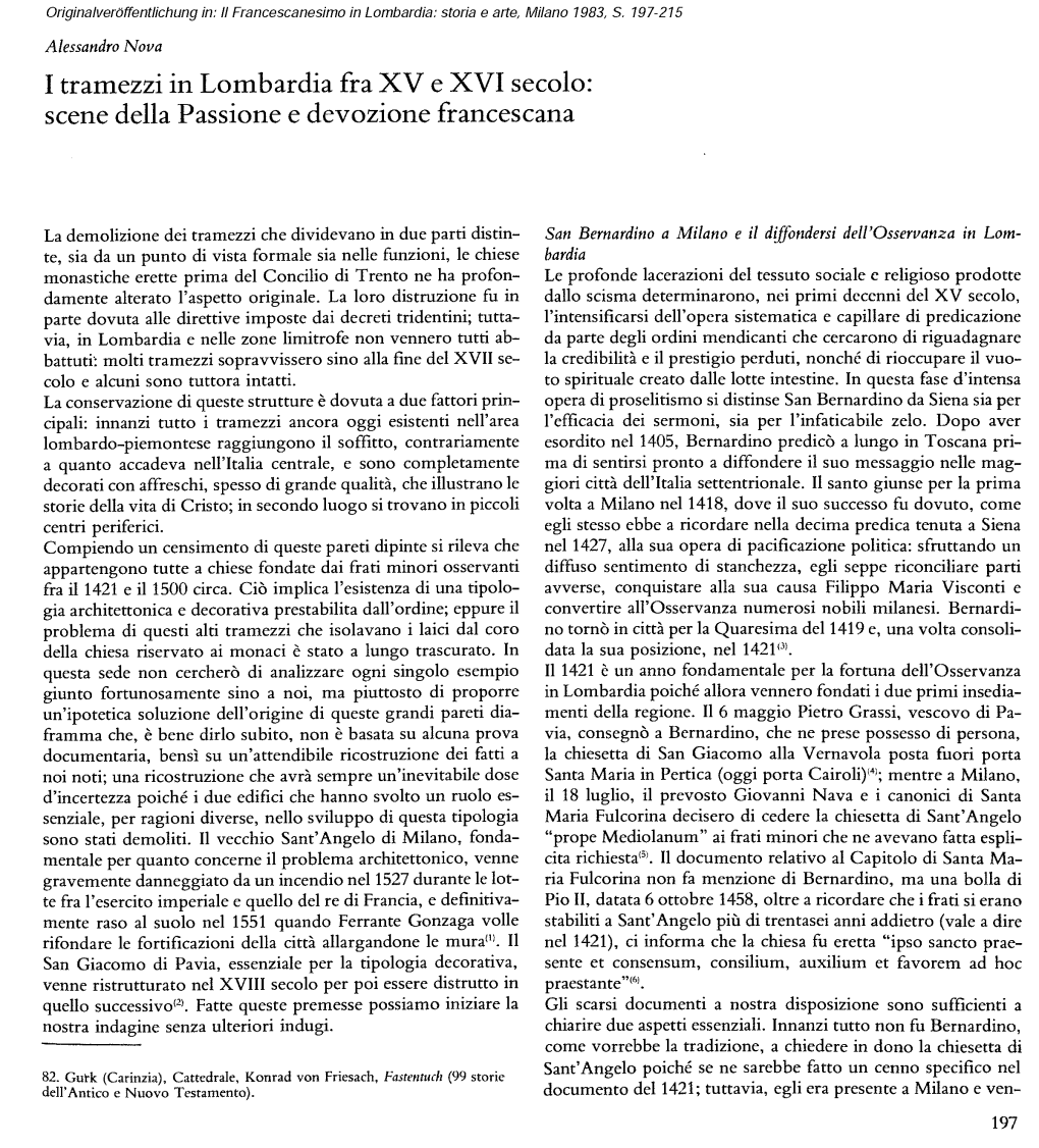 I Tramezzi in Lombardia Fra XV E XVI Secolo: Scene Della Passione E Devozione Francescana