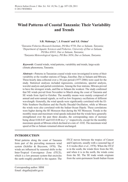 Wind Patterns of Coastal Tanzania: Their Variability and Trends