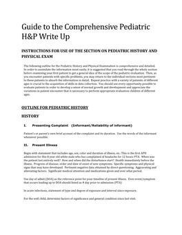 Guide to the Comprehensive Pediatric H&P Write Up