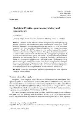 Shallots in Croatia – Genetics, Morphology and Nomenclature