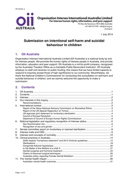 Organisation Intersex International Australia Limited (OII Australia) Is a National Body by and for Intersex People