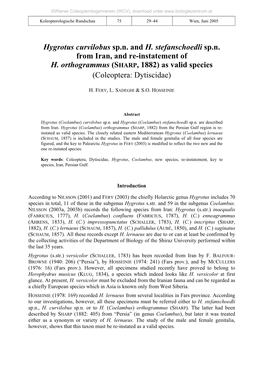 Hygrotus Curvilobus Sp.N. and H. Stefanschoedli Sp.N. from Iran, and Re-Instatement of H