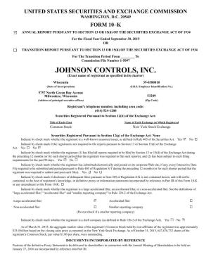 JOHNSON CONTROLS, INC. (Exact Name of Registrant As Specified in Its Charter)