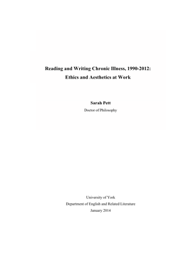 Reading and Writing Chronic Illness, 1990-2012: Ethics and Aesthetics at Work