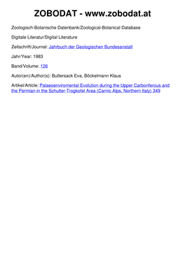 Palaeoenvironmental Evolution During the Upper Carboniferous and the Permian in the Schulter- Trogkofel Area (Carnic Alps, Northern Italy)