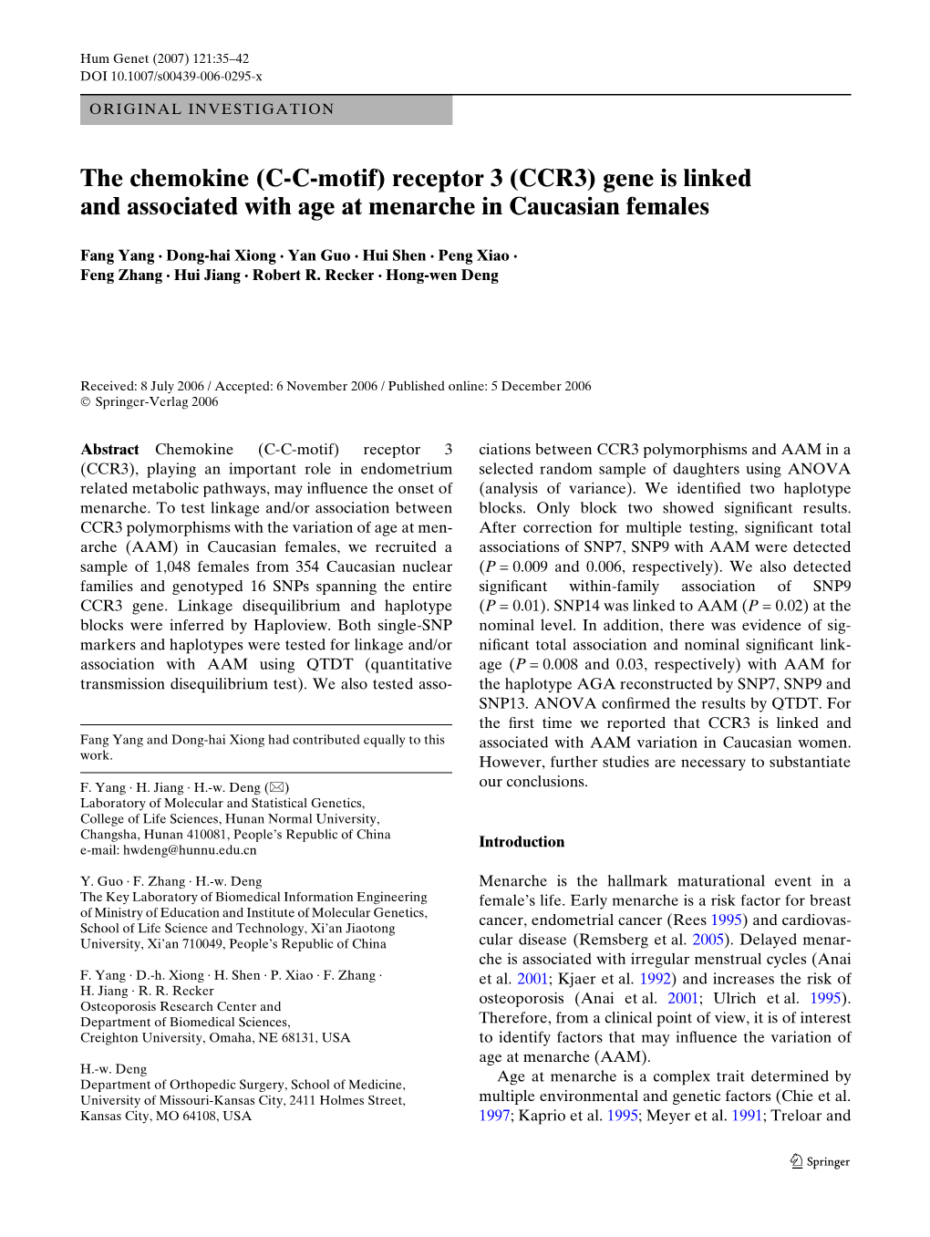 (CC-Motif) Receptor 3 (CCR3) Gene Is Linked and Associated with Age At