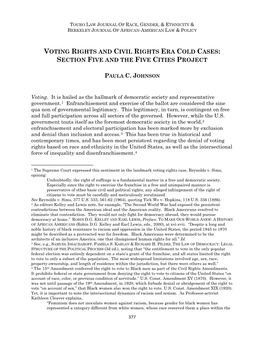 Voting Rights and Civil Rights Era Cold Cases: Section Five and the Five Cities Project