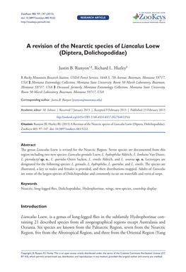 Diptera, Dolichopodidae) 97 Doi: 10.3897/Zookeys.483.9222 RESEARCH ARTICLE Launched to Accelerate Biodiversity Research