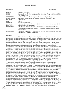 DOCUMENT RESUME CS 509 793 Research on Spoken Language