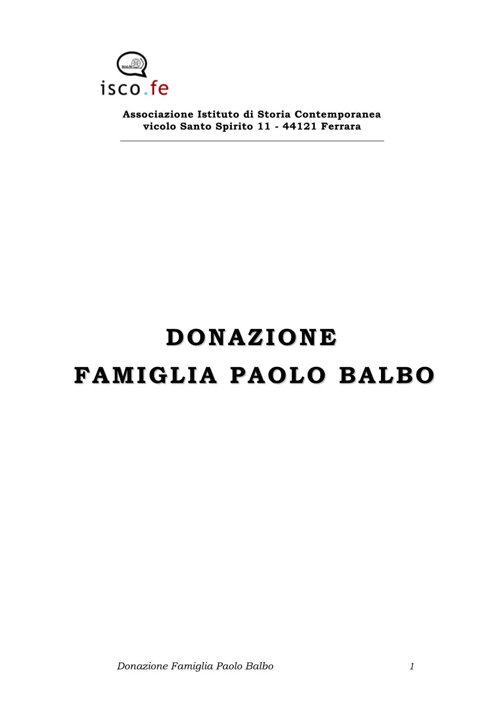 Donazione Famiglia Paolo Balbo 1