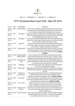 TPTV Schedule March April 29Th - May 5Th 2019