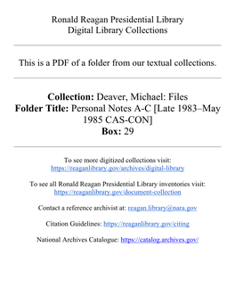 Collection: Deaver, Michael: Files Folder Title: Personal Notes AC