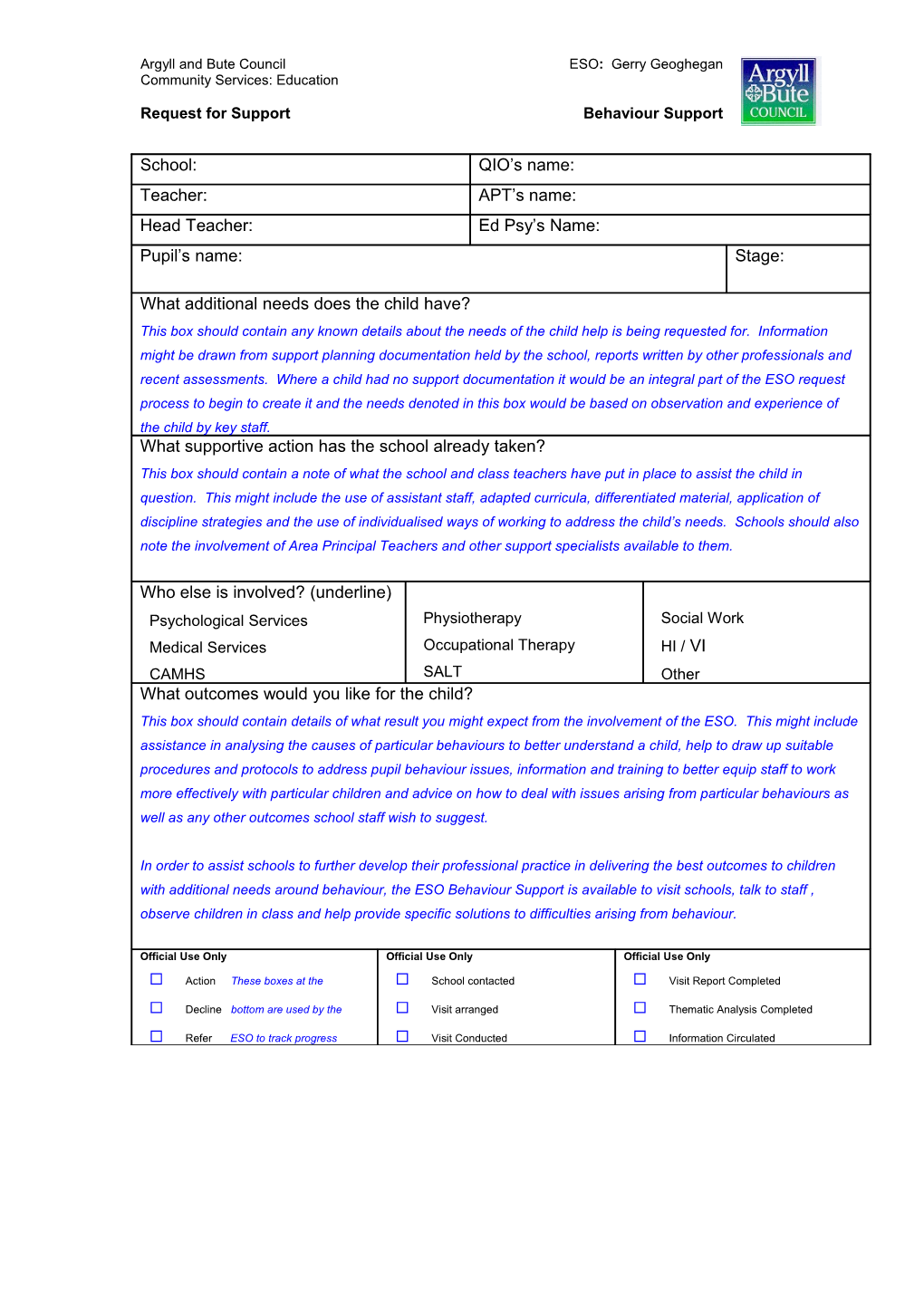 Support Referral Form