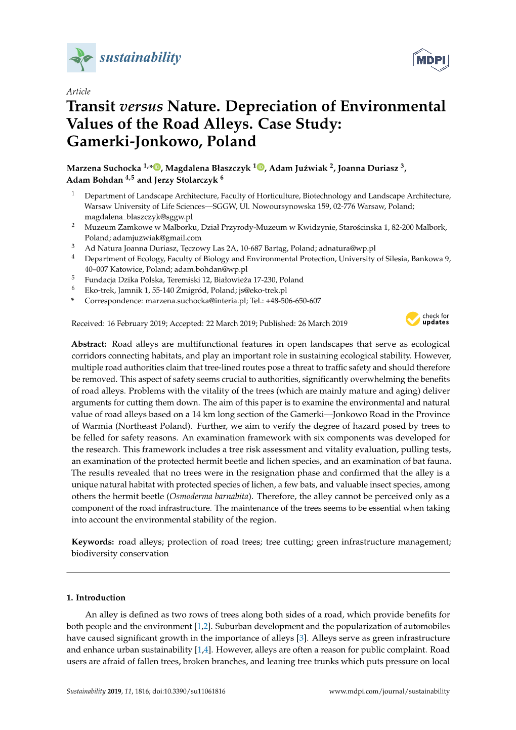 Transit Versus Nature. Depreciation of Environmental Values of the Road Alleys