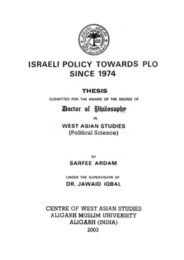 Israeli Policy Towards Plo Since 1974