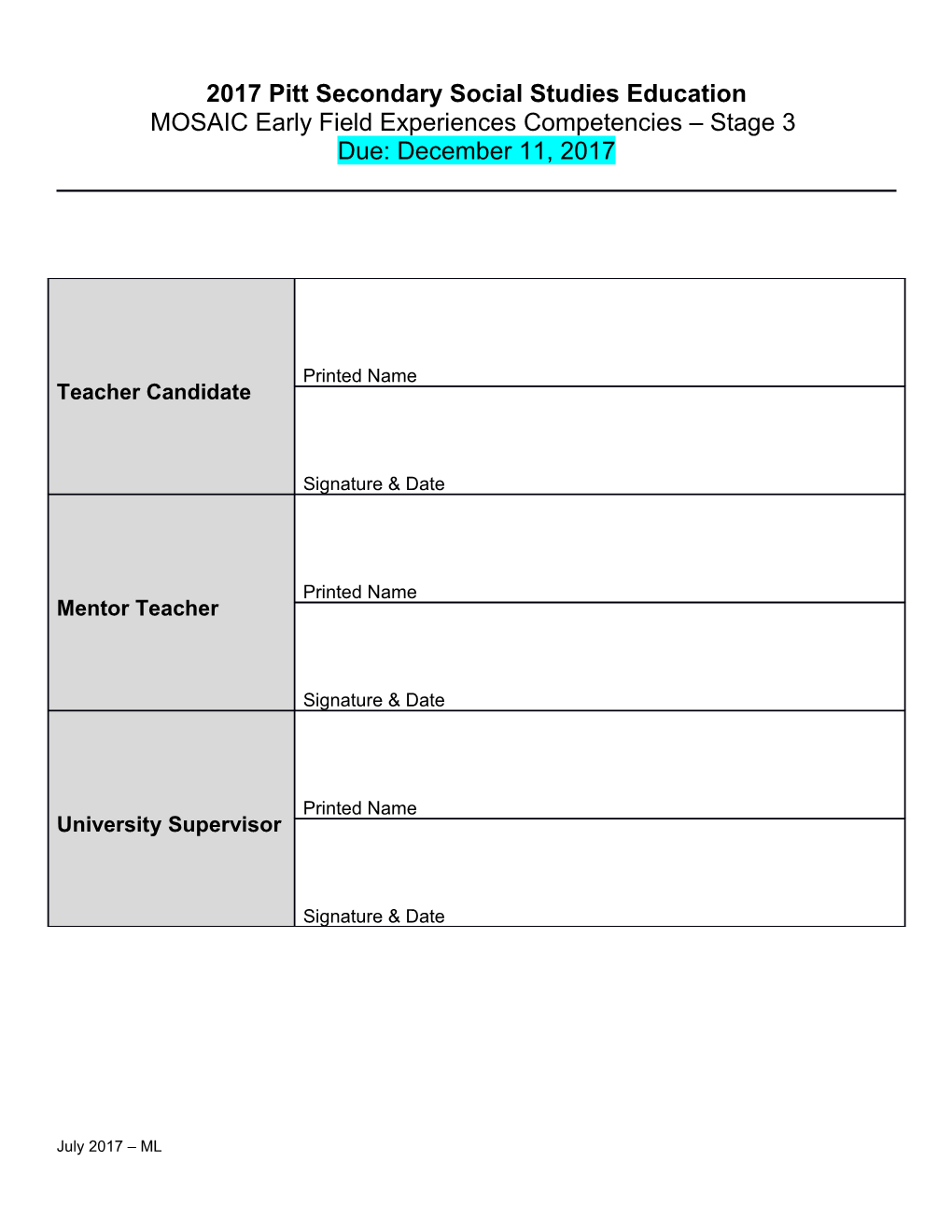 2017 Pitt Secondary Social Studies Education