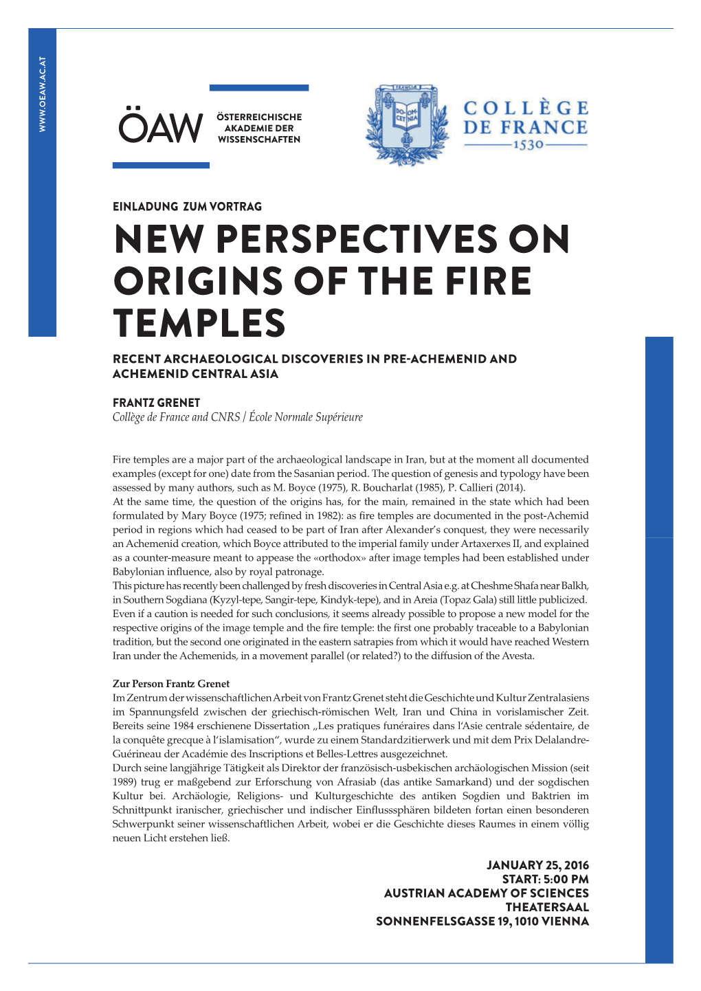 New Perspectives on Origins of the Fire Temples Recent Archaeological Discoveries in Pre-Achemenid and Achemenid Central Asia