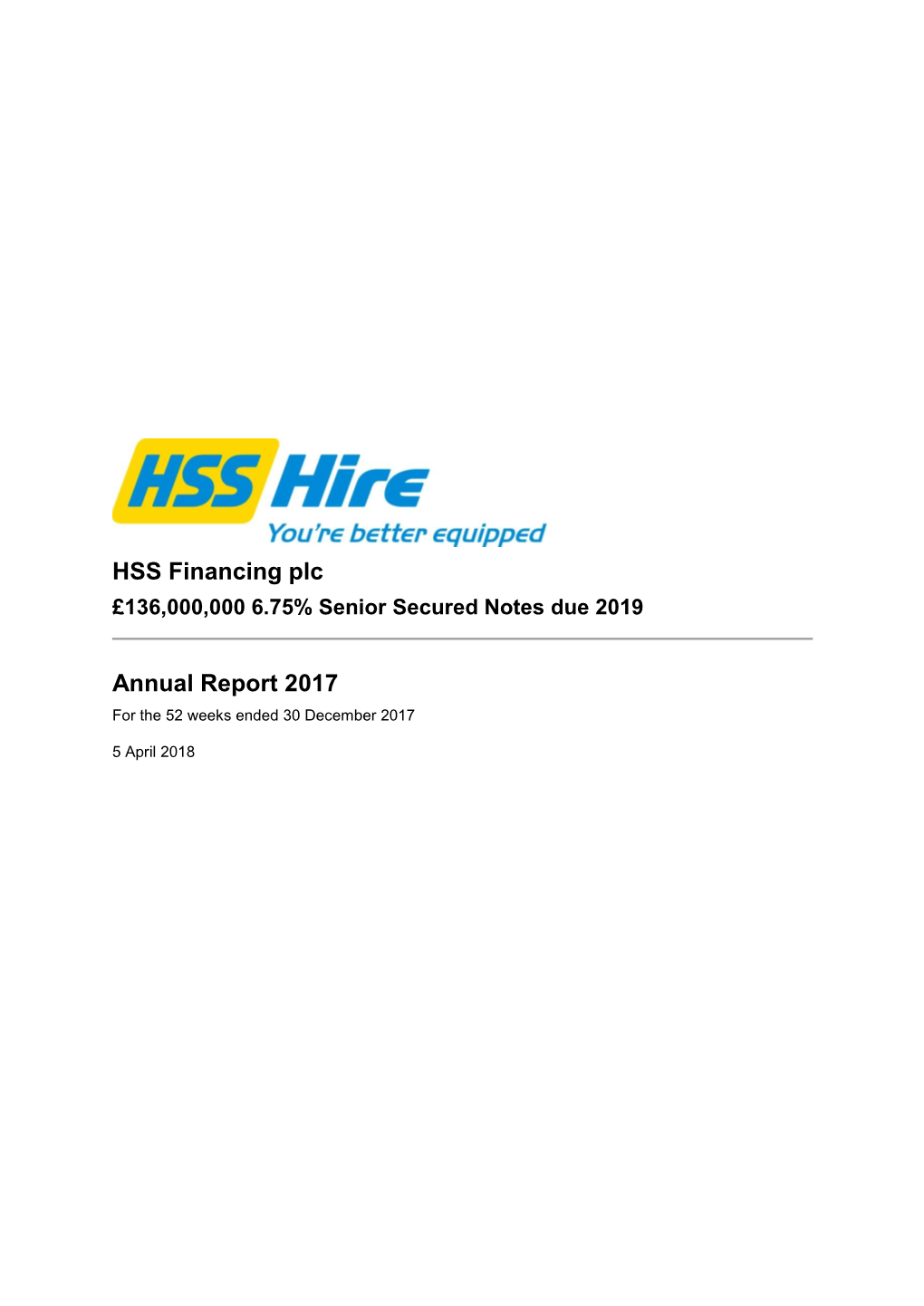 HSS Financing Plc Annual Report 2017