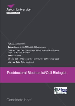 Postdoctoral Biochemist/Cell Biologist