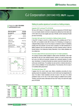 CJ Corporation (001040 KS) BUY (Upgrade)